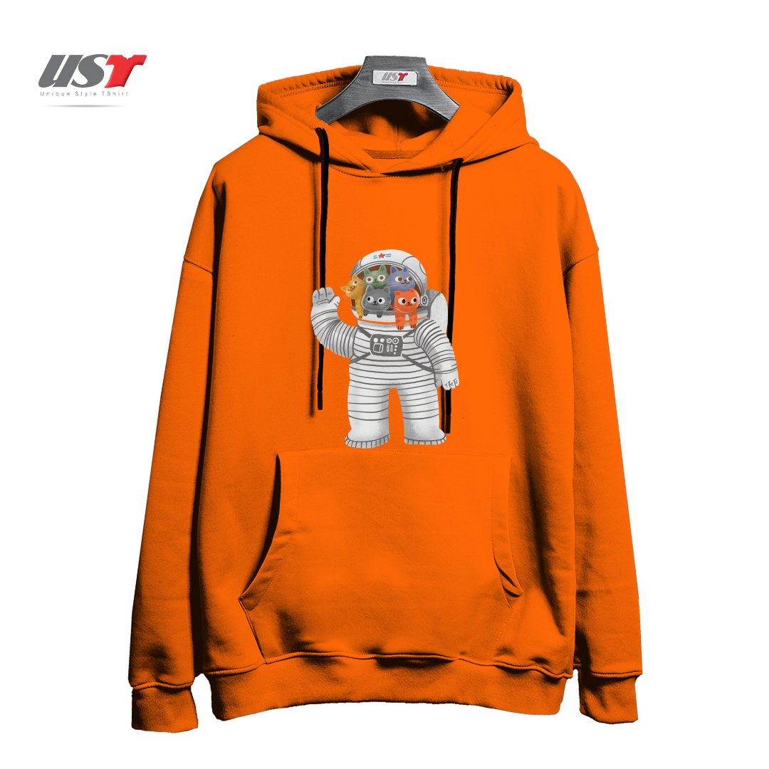 طرح CATSTRONAUT هودی اورسایزرنگ نارنجی