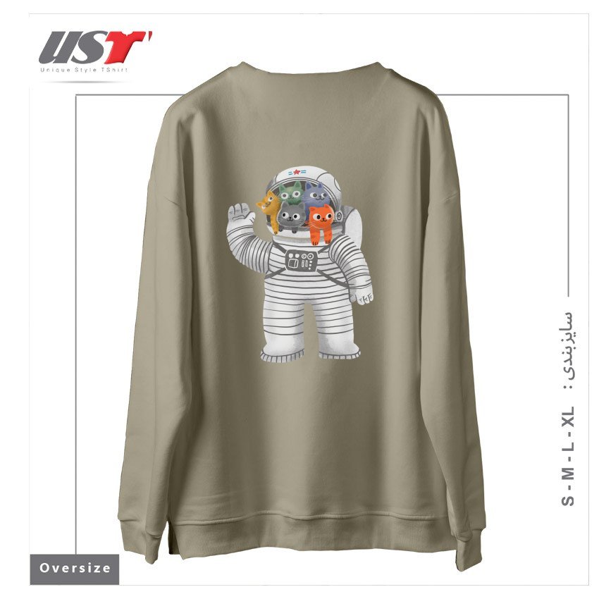 طرح CATSTRONAUT سوییشرت اورسایزرنگ نخودی