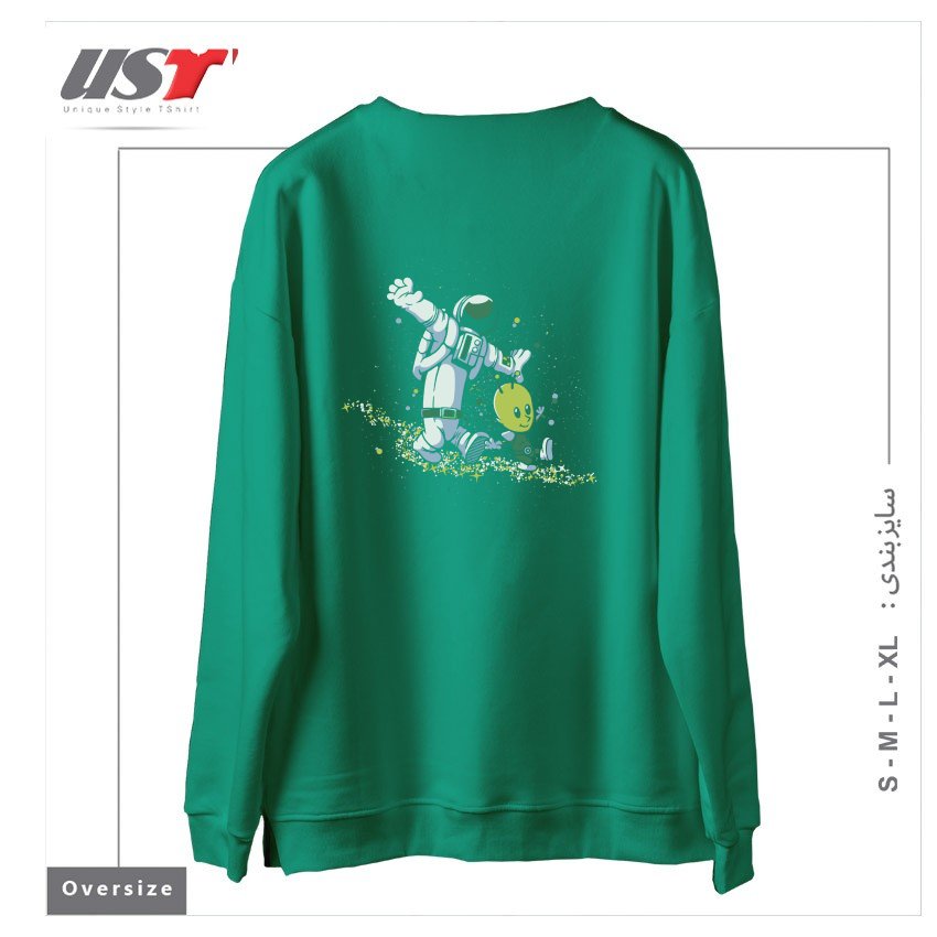 طرح CHASING STARS ALIEN AND ASTRONAUT BY TOBE FONSECA سوییشرت اورسایزرنگ سبز سدری