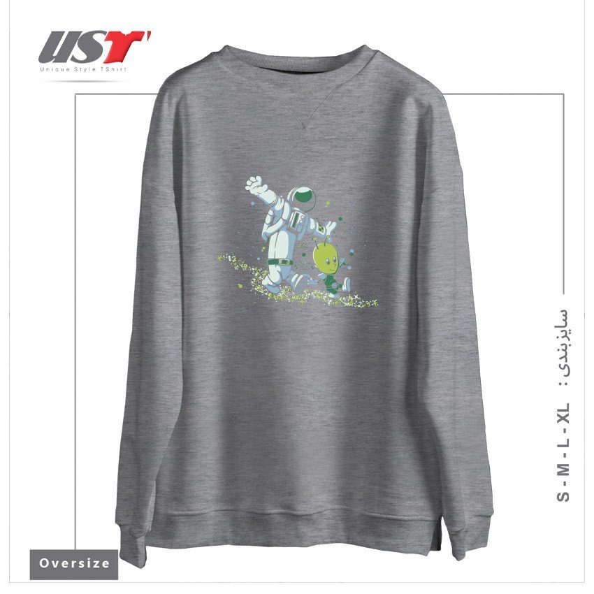 طرح CHASING STARS ALIEN AND ASTRONAUT BY TOBE FONSECA سوییشرت اورسایزرنگ طوسی ملانژ