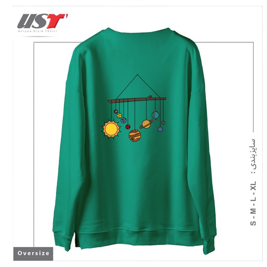 طرح CIRCA '90S SOLAR SYSTEM سوییشرت اورسایزرنگ سبز سدری