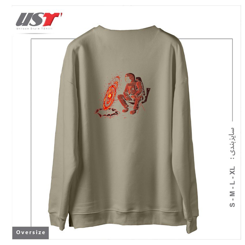 طرح COSMIC CAMPING سوییشرت اورسایزرنگ نخودی