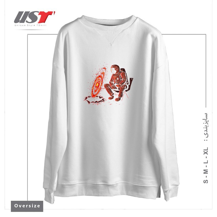 طرح COSMIC CAMPING سوییشرت اورسایزرنگ سفید