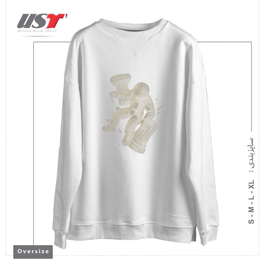طرح GREEK MARBLE ASTRONAUT سوییشرت اورسایزرنگ سفید