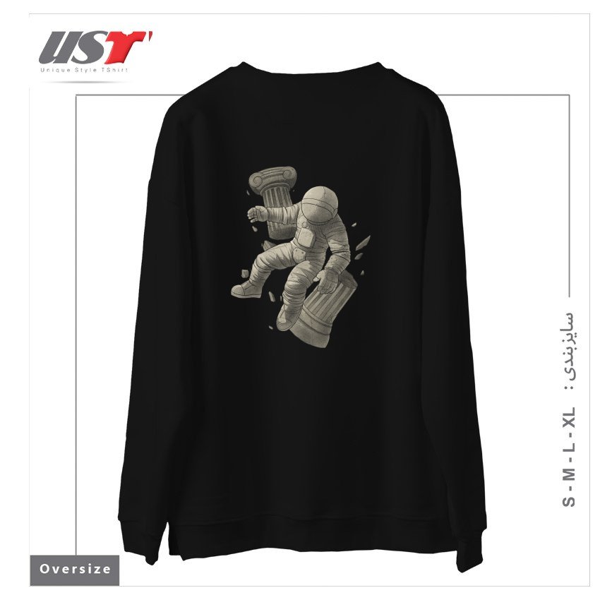 طرح GREEK MARBLE ASTRONAUT سوییشرت اورسایزرنگ مشکی