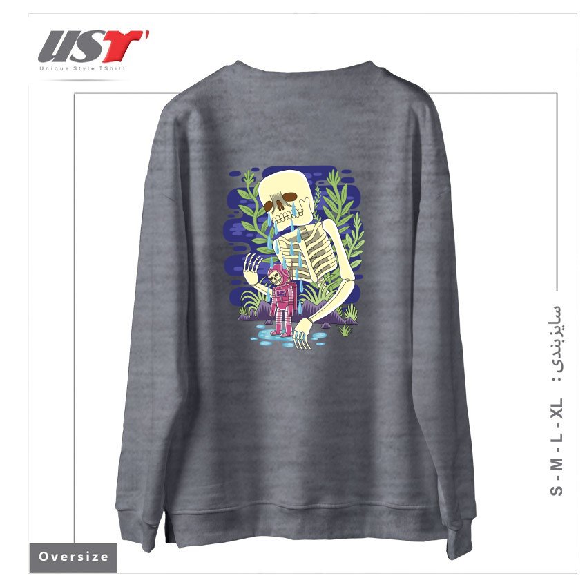 طرح HAUNTED سوییشرت اورسایزرنگ طوسی ملانژ