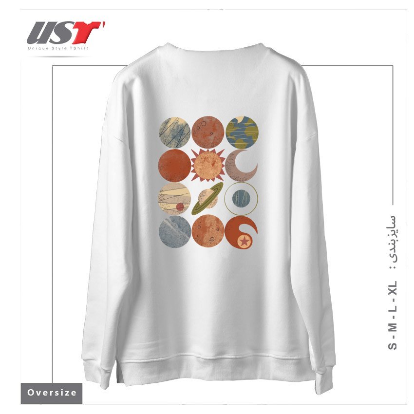 طرح HOME SYSTEM GRID سوییشرت اورسایزرنگ سفید