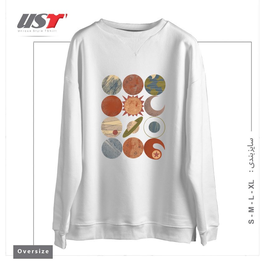 طرح HOME SYSTEM GRID سوییشرت اورسایزرنگ سفید