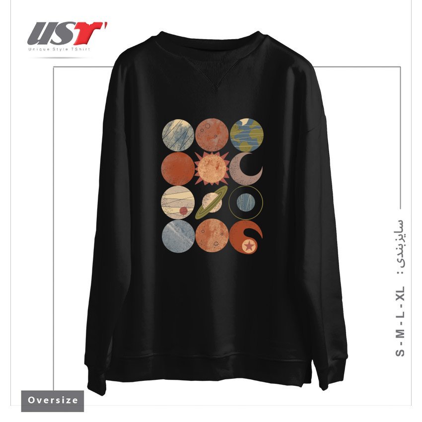 طرح HOME SYSTEM GRID سوییشرت اورسایزرنگ مشکی