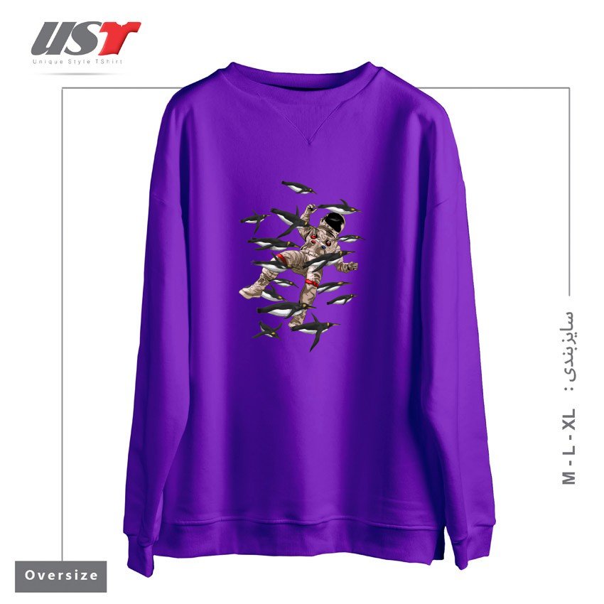 طرح I BELIEVE I CAN TOUCH THE SKY سوییشرت اورسایزرنگ بنفش