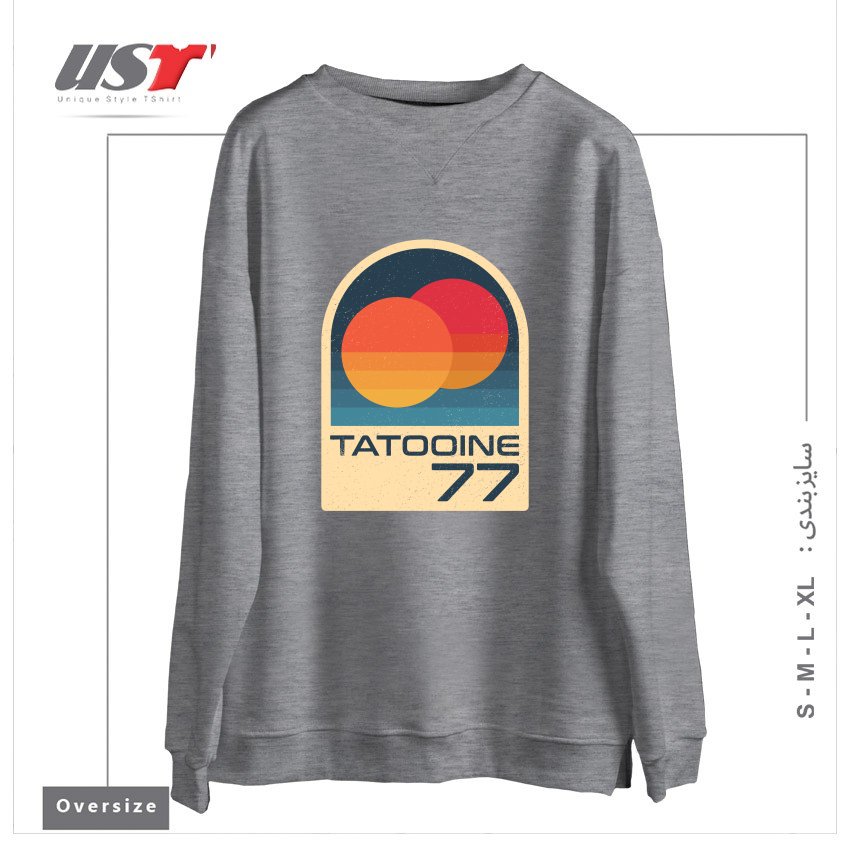 طرح ICONIC PLANET WITH DOUBLE SUN سوییشرت اورسایزرنگ طوسی ملانژ