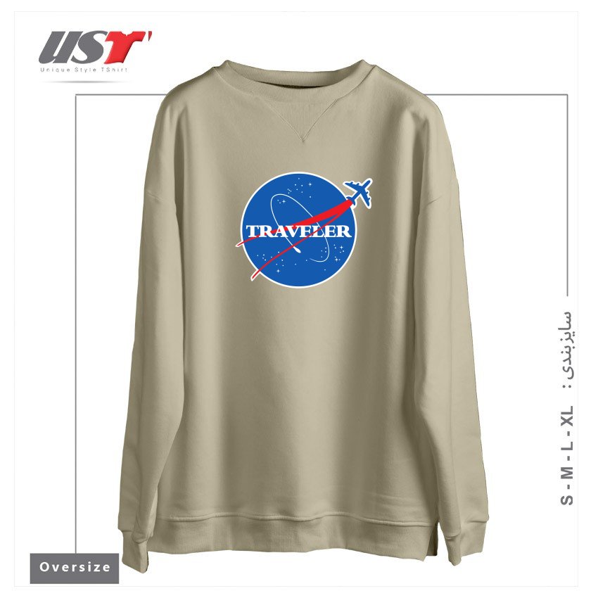 طرح INTERSTELLAR TRAVELER سوییشرت اورسایزرنگ نخودی