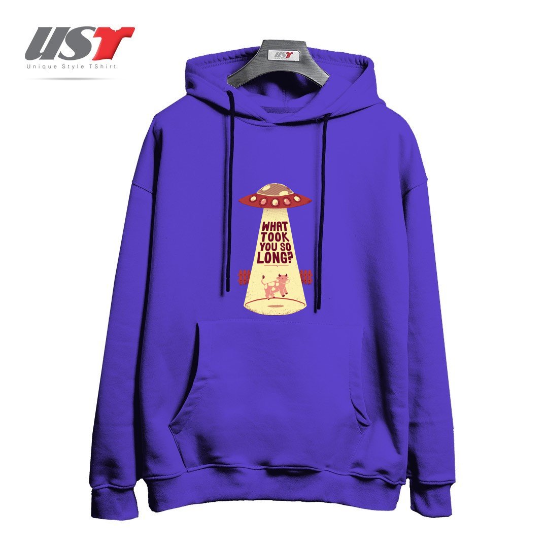 طرح WHY DID YOU TOOK SO LONG ALIEN FUNNY T-SHIRT هودی اورسایزرنگ بنفش