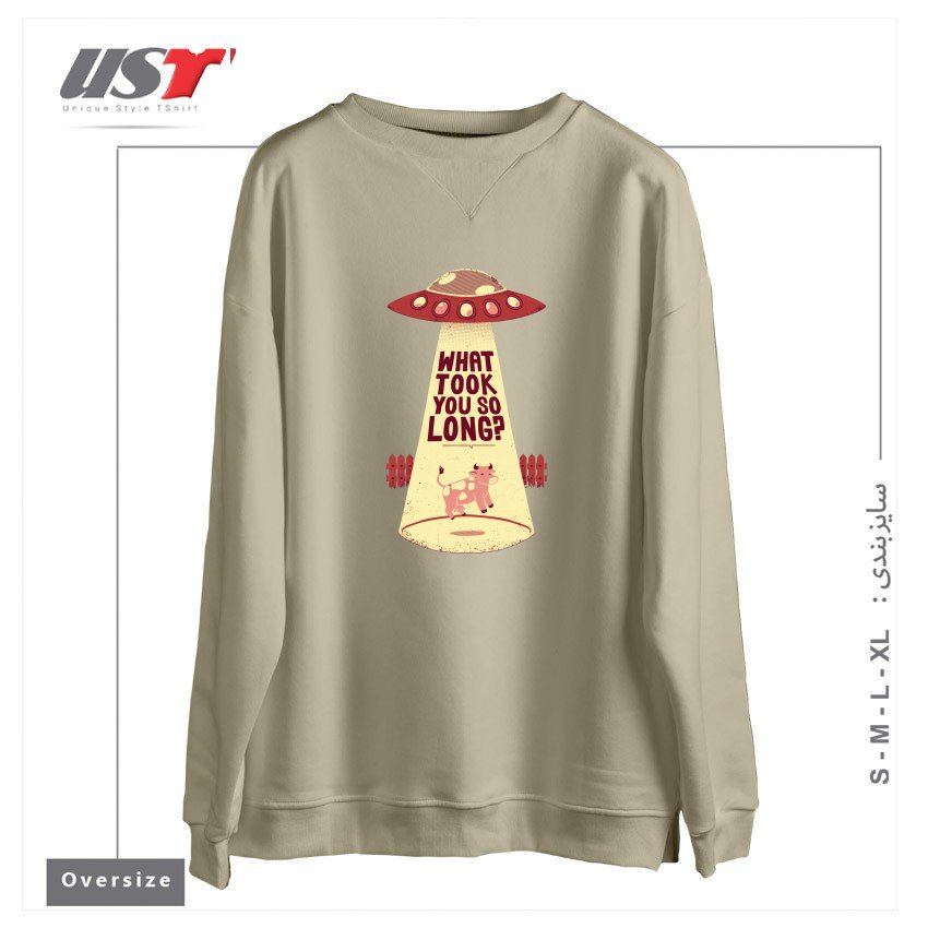طرح WHY DID YOU TOOK SO LONG ALIEN FUNNY T-SHIRT سوییشرت اورسایزرنگ نخودی