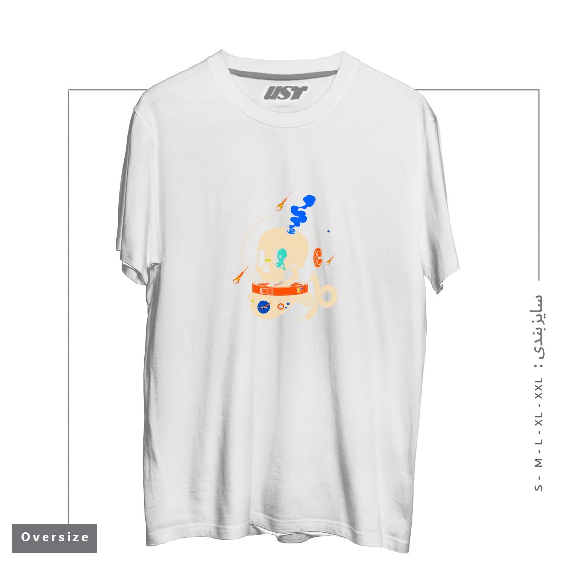 طرح VOYAGER تیشرت اورسایزرنگ سفید