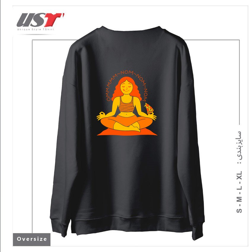 طرح OMMM NOM NOM سوییشرت اورسایزرنگ دودی