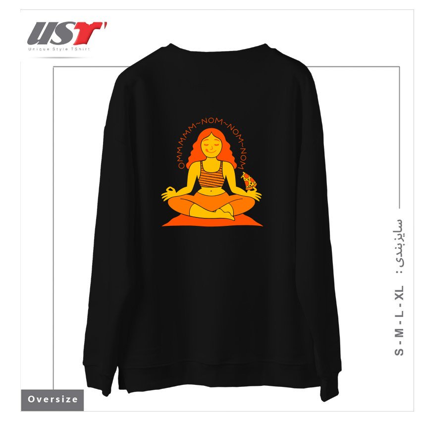 طرح OMMM NOM NOM سوییشرت اورسایزرنگ مشکی