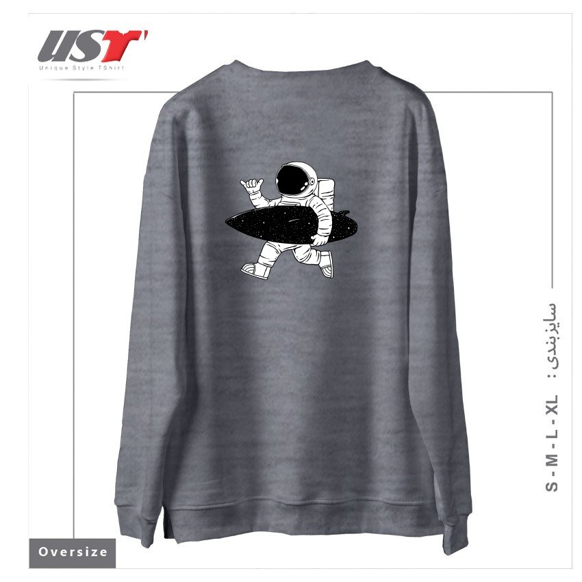 طرح SPACE SURFER سوییشرت اورسایزرنگ طوسی ملانژ