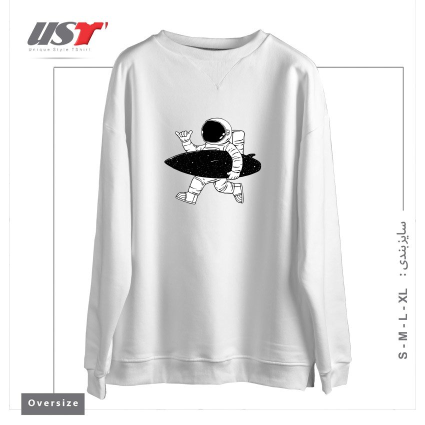 طرح SPACE SURFER سوییشرت اورسایزرنگ سفید