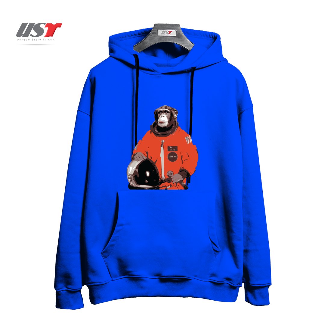 طرح SPACE MONKEY هودی اورسایزرنگ آبی شالی