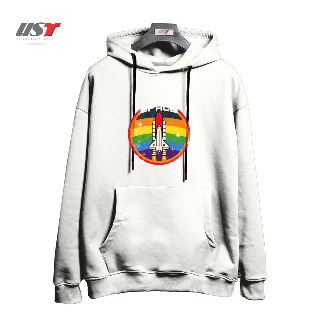 طرح SPACE EXPLORER هودی اورسایزرنگ سفید