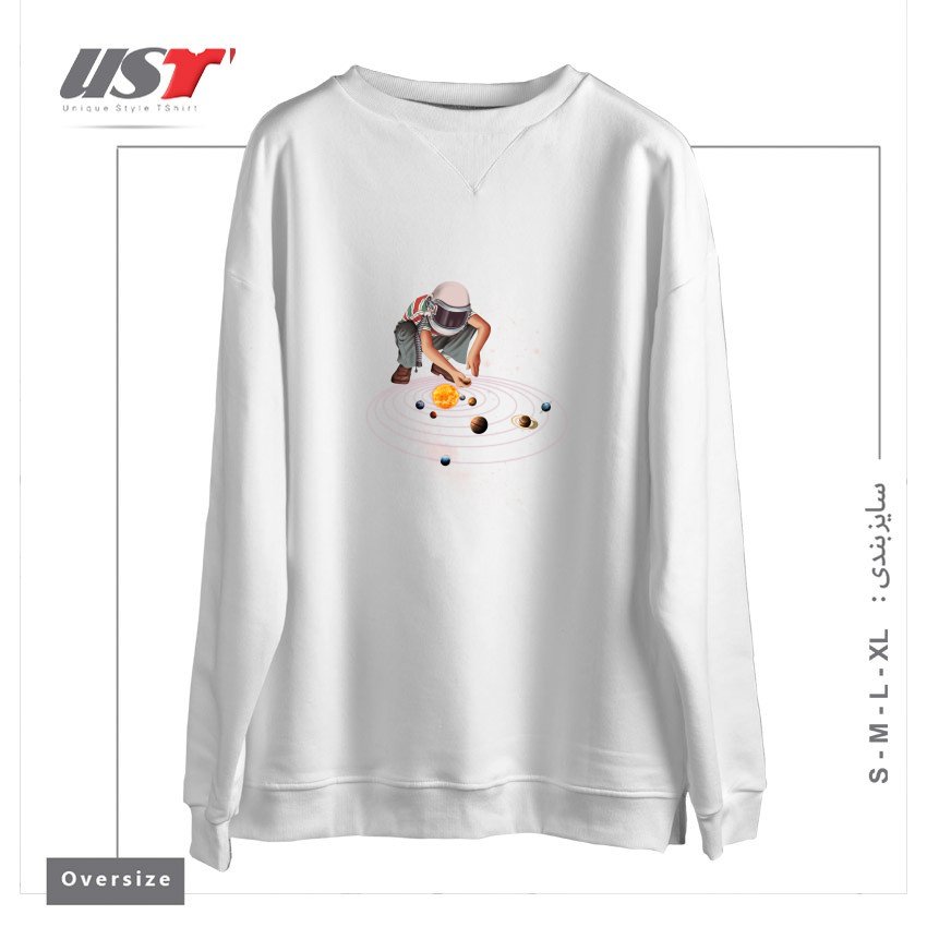 طرح MARBLE PLANET سوییشرت اورسایزرنگ سفید