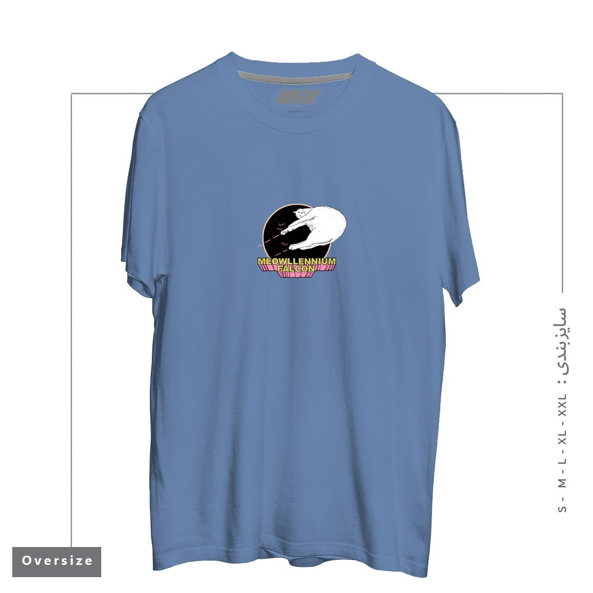 طرح MEOWLLENNIUM FALCON تیشرت اورسایزرنگ آبی نفتی