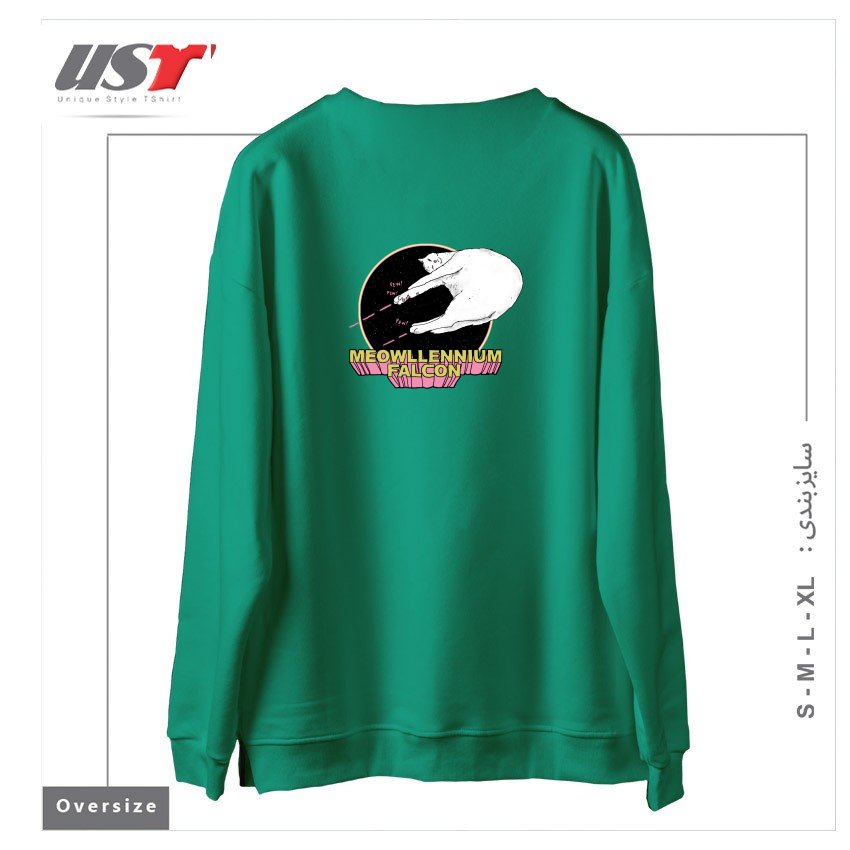 طرح MEOWLLENNIUM FALCON سوییشرت اورسایزرنگ سبز سدری