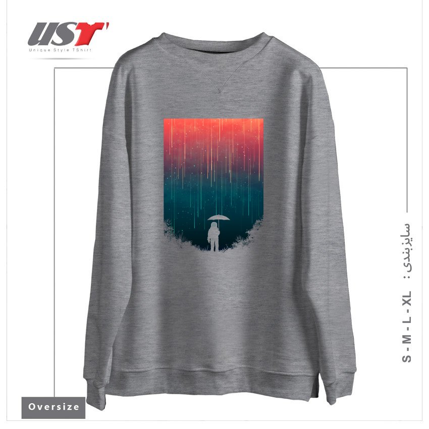 طرح METEOR SHOWER1 سوییشرت اورسایزرنگ طوسی ملانژ