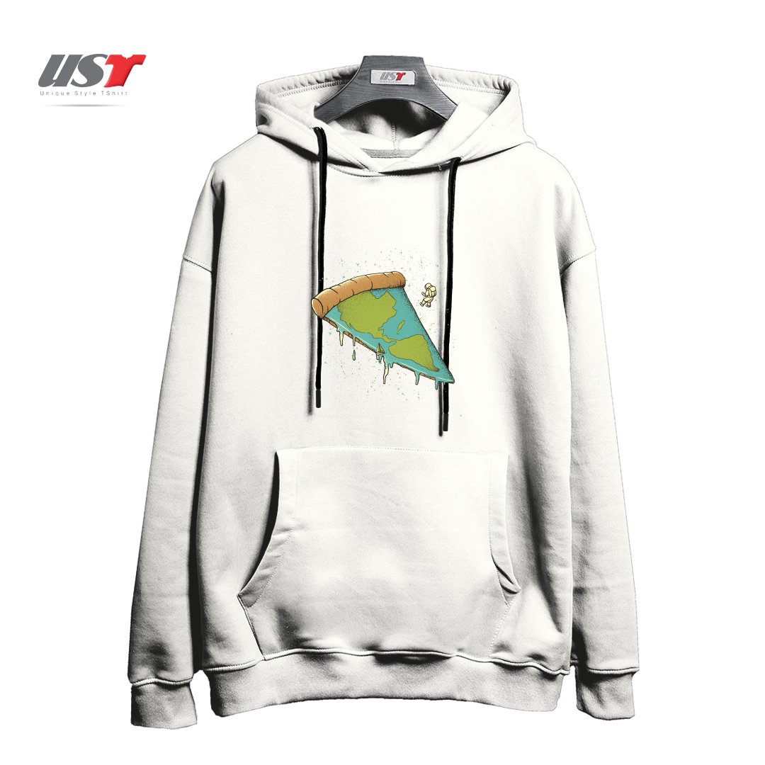 طرح PIZZA EARTH هودی اورسایزرنگ سفید