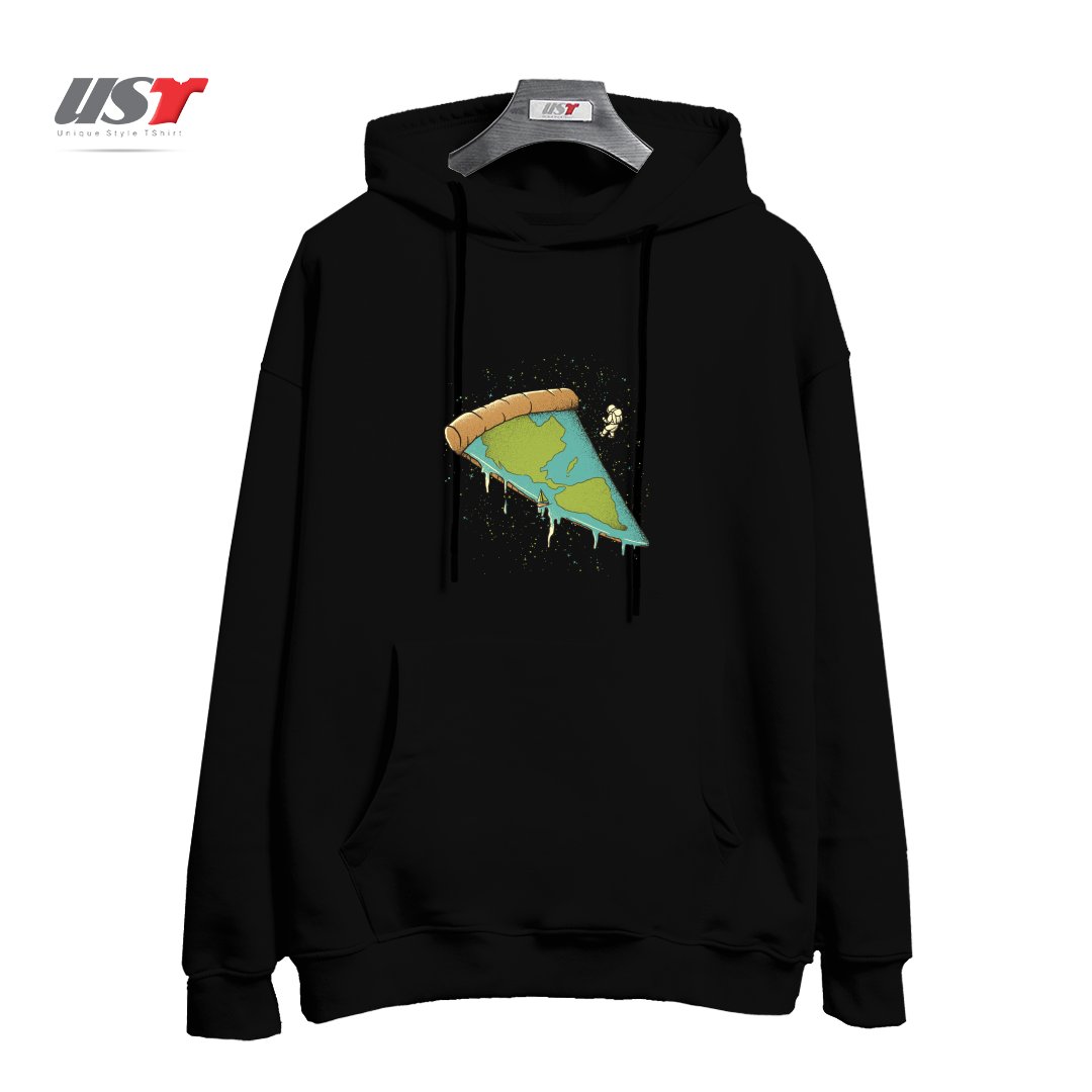 طرح PIZZA EARTH هودی اورسایزرنگ مشکی