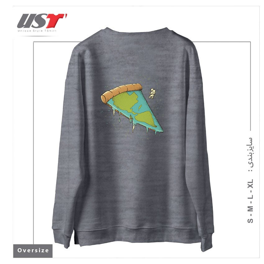 طرح PIZZA EARTH سوییشرت اورسایزرنگ طوسی ملانژ