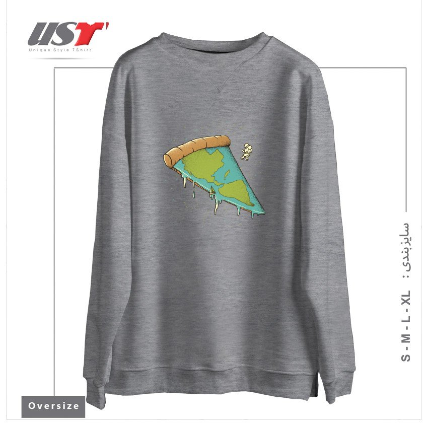 طرح PIZZA EARTH سوییشرت اورسایزرنگ طوسی ملانژ