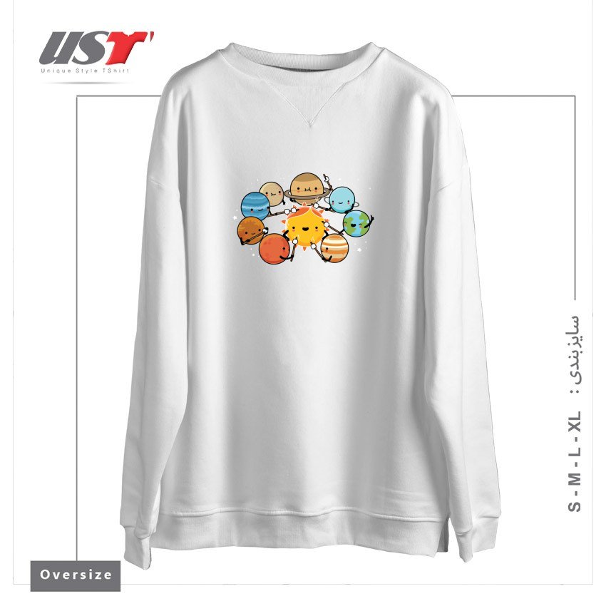 طرح PLANETS CAMPING سوییشرت اورسایزرنگ سفید