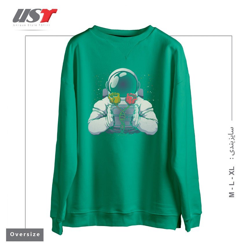 طرح SCIENCE ASTRONAUT DNA ROSES BY TOBE FONSECA سوییشرت اورسایزرنگ سبز سدری