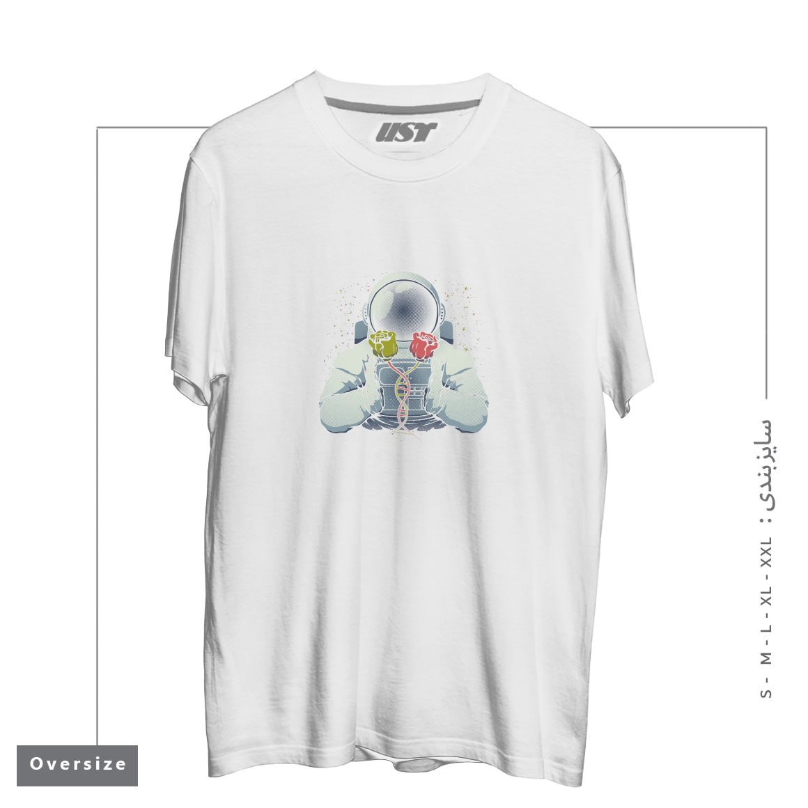 طرح SCIENCE ASTRONAUT DNA ROSES BY TOBE FONSECA تیشرت اورسایزرنگ سفید