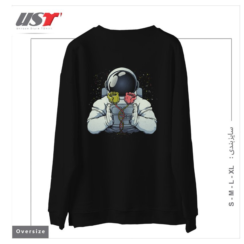 طرح SCIENCE ASTRONAUT DNA ROSES BY TOBE FONSECA سوییشرت اورسایزرنگ مشکی