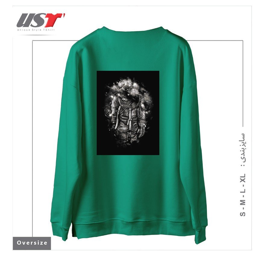 طرح LOST IN COSMIC SHADES سوییشرت اورسایزرنگ سبز سدری