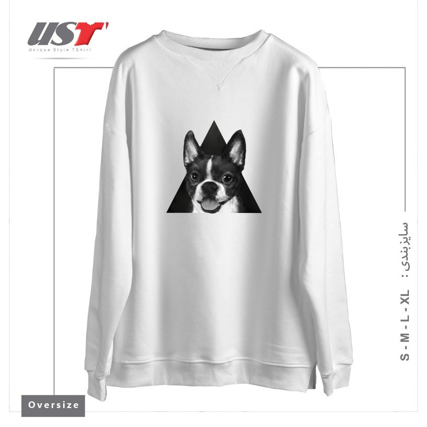 طرح BOSTON TERRIER سوییشرت اورسایزرنگ سفید