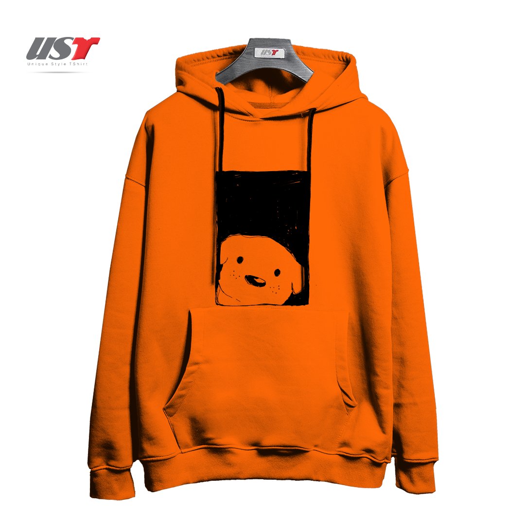 طرح DOG LOOKING OUT A WINDOW هودی اورسایزرنگ نارنجی