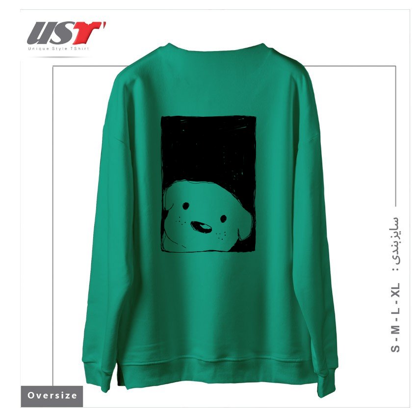 طرح DOG LOOKING OUT A WINDOW سوییشرت اورسایزرنگ سبز سدری