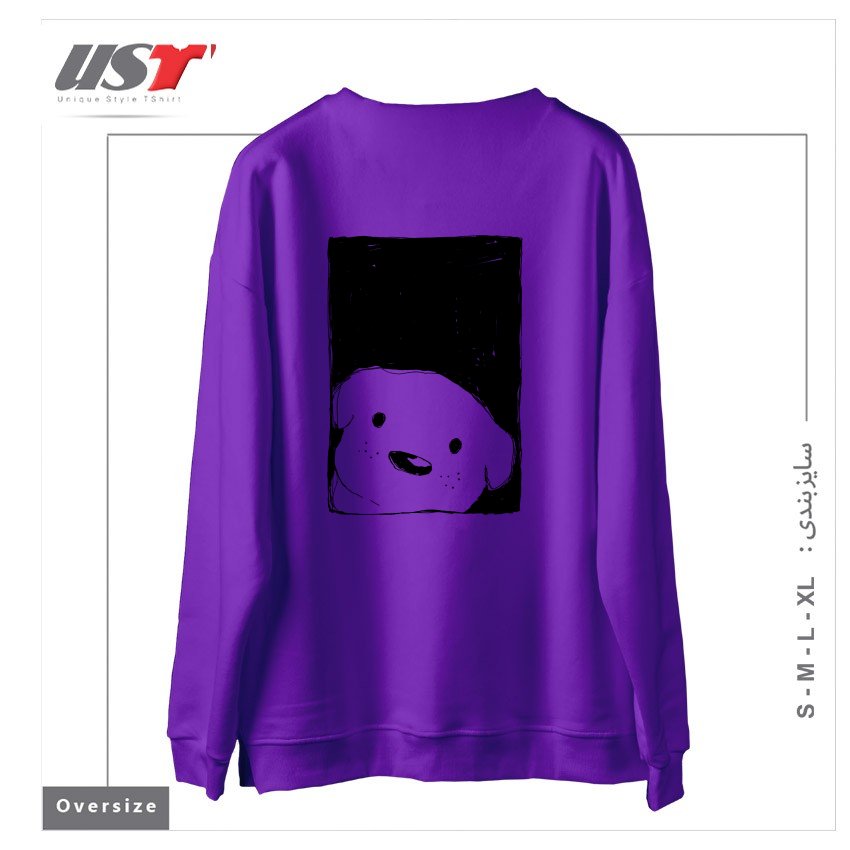 طرح DOG LOOKING OUT A WINDOW سوییشرت اورسایزرنگ بنفش