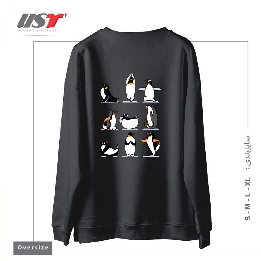 طرح PENGUIN YOGA سوییشرت اورسایزرنگ دودی