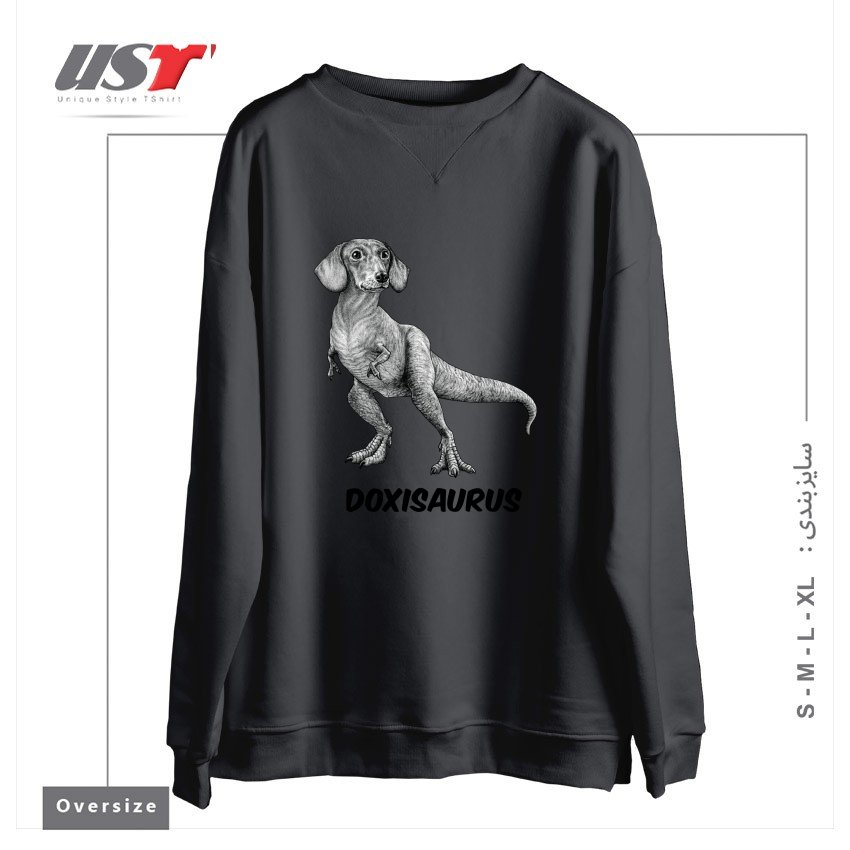 سوییشرت اورسایز طرح DOXISAURUS  DACHSHUNDTYRANNOSAURUS REX HYBRID ANIMAL