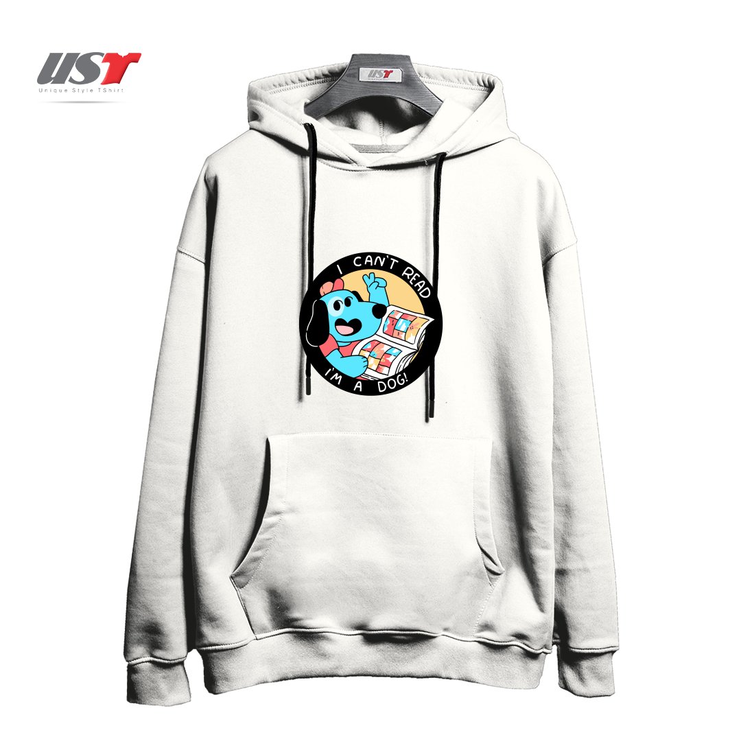 طرح I CAN'T READ! هودی اورسایزرنگ سفید