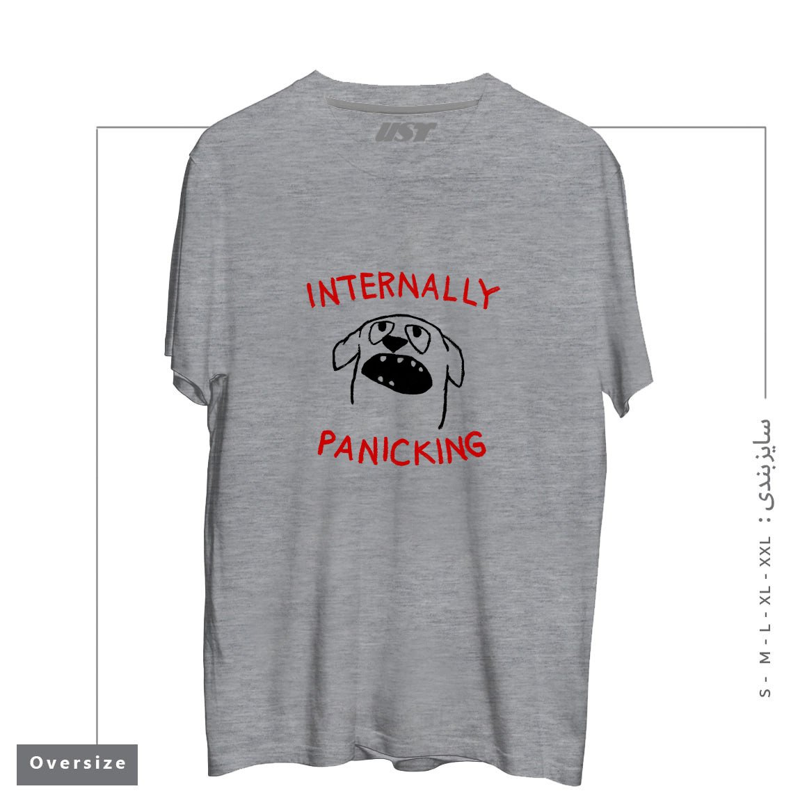 طرح PROJECTING CALM تیشرت اورسایزرنگ طوسی ملانژ