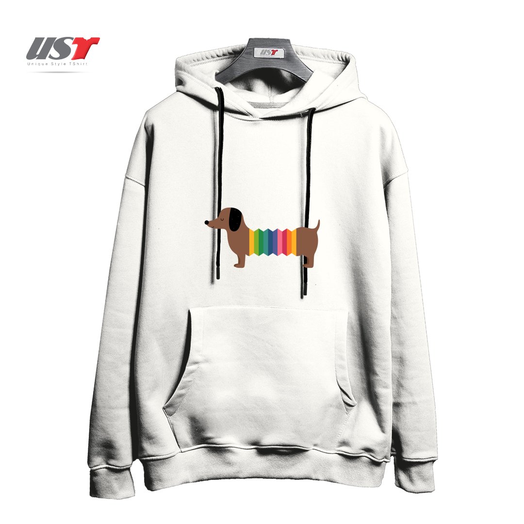 طرح RAINBOW DOOOOOG هودی اورسایزرنگ سفید