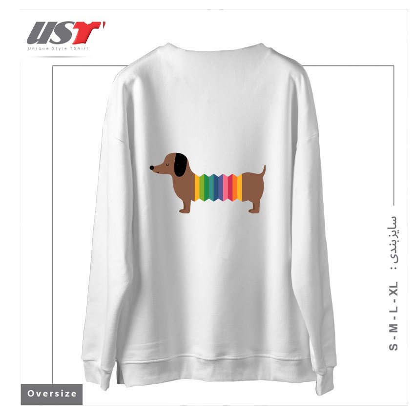 طرح RAINBOW DOOOOOG سوییشرت اورسایزرنگ سفید