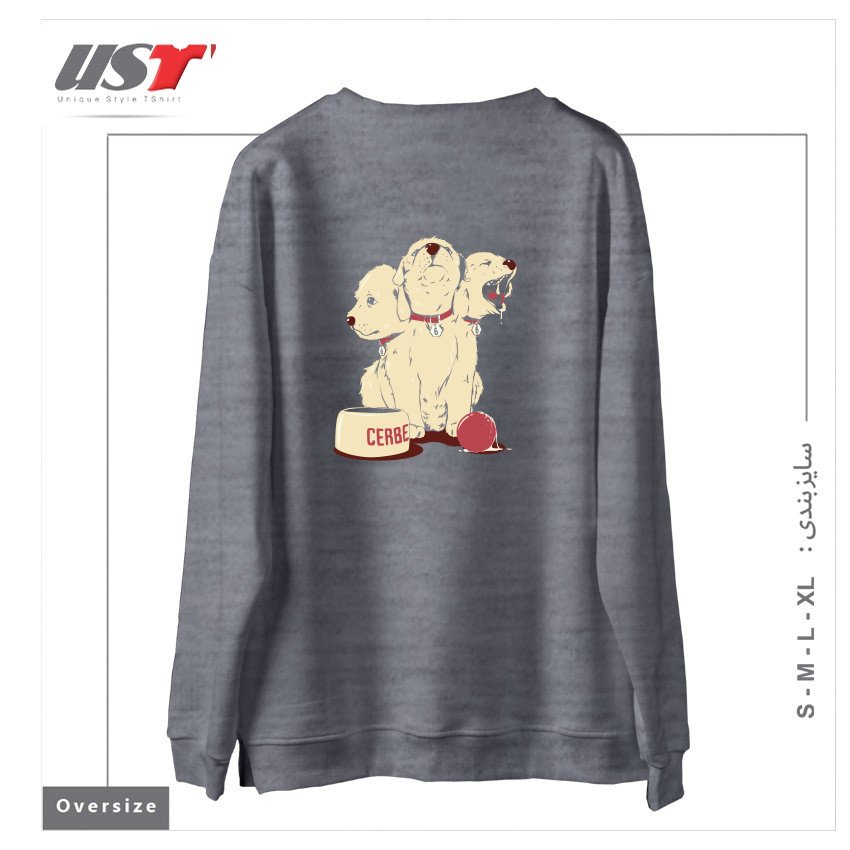 طرح SATAN'S LITTLE HELPER سوییشرت اورسایزرنگ طوسی ملانژ