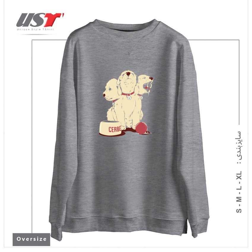 طرح SATAN'S LITTLE HELPER سوییشرت اورسایزرنگ طوسی ملانژ